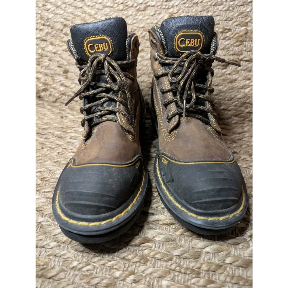 CEBU BORCE SHA CAFE Soft Toe Brown Leather Work Boots Size 6.5